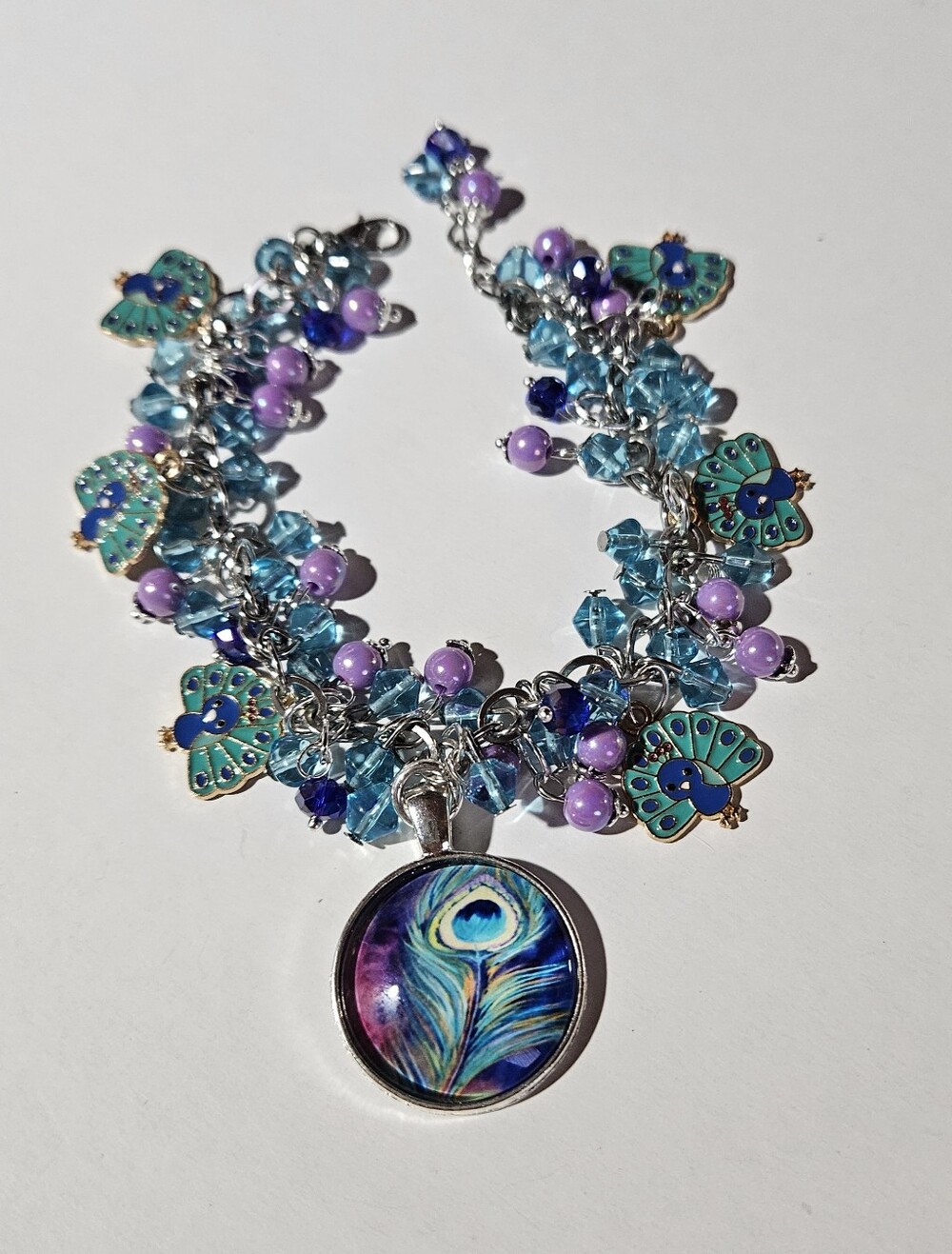 Peacock Cha Cha Charm Bracelet with Blue and Purple Accents